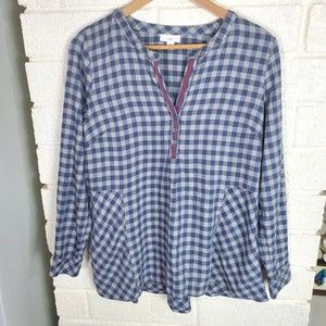 J. Jill Tunic Top Blue Gingham Check Long Sleeve Pullover Women's Size Small